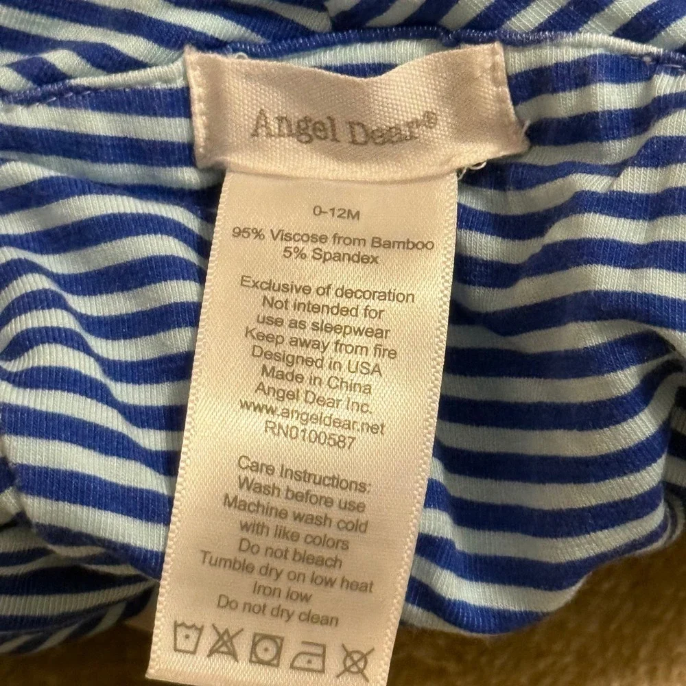 Angel Dear Baby Shark Print Reversible Sun Hat Blue White Bamboo 0-12M